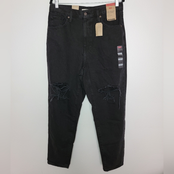 Levi's High Waisted Mom Jeans Women Long Pants Black Rips Denim Size  31 x 27 - Picture 2 of 12